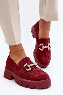 Damskie Mokasyny Z Ozdobą Bordowe Ellise