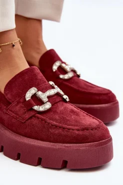 Damskie Mokasyny Z Ozdobą Bordowe Ellise