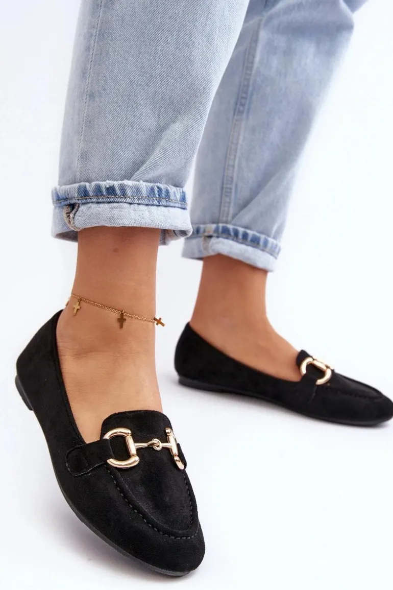 Damskie Mokasyny Z Ozdobą Ekozamsz Czarne Winalita