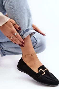 Damskie Mokasyny Z Ozdobą Ekozamsz Czarne Winalita