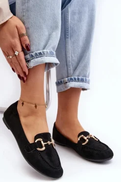 Damskie Mokasyny Z Ozdobą Ekozamsz Czarne Winalita