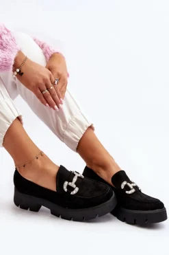 Damskie Mokasyny Z Ozdobą Czarne Ellise