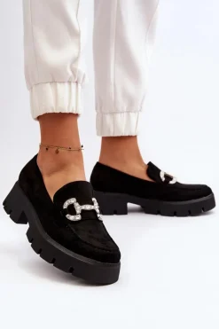 Damskie Mokasyny Z Ozdobą Czarne Ellise
