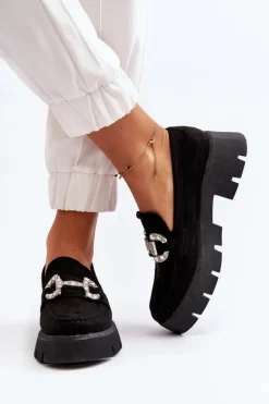 Damskie Mokasyny Z Ozdobą Czarne Ellise