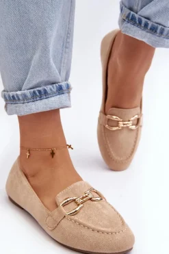 Damskie Mokasyny Z Ozdobą Beżowe Ghana