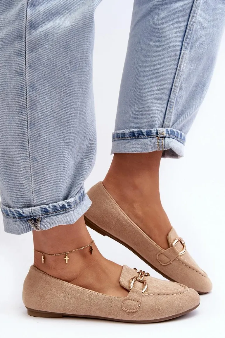 Damskie Mokasyny Z Ozdobą Beżowe Ghana