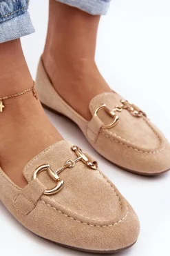 Damskie Mokasyny Z Ozdobą Ekozamsz Beżowe Winalita