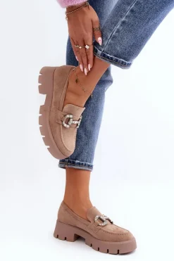 Damskie Mokasyny Z Ozdobą Beżowe Ellise