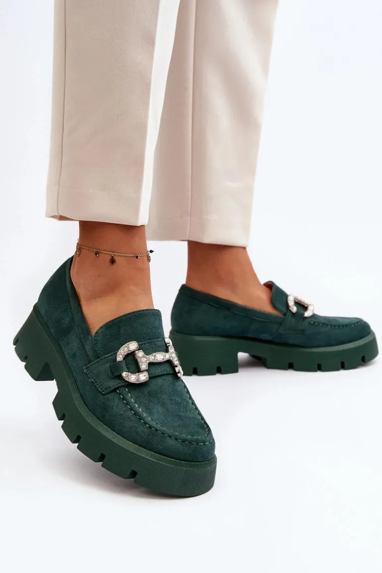 Damskie Mokasyny Z Ozdobą Zielone Ellise