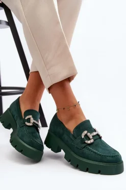 Damskie Mokasyny Z Ozdobą Zielone Ellise