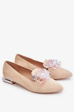 Damskie Mokasyny Z Ozdobami Na Płaskim Obcasie Beżowe Sloane