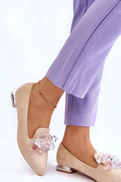 Damskie Mokasyny Z Ozdobami Na Płaskim Obcasie Beżowe Sloane