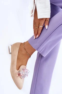 Damskie Mokasyny Z Ozdobami Na Płaskim Obcasie Beżowe Sloane