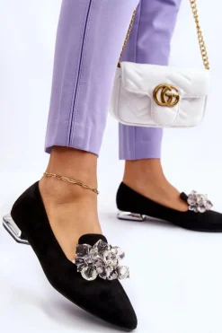 Damskie Mokasyny Z Ozdobami Na Płaskim Obcasie Czarne Sloane