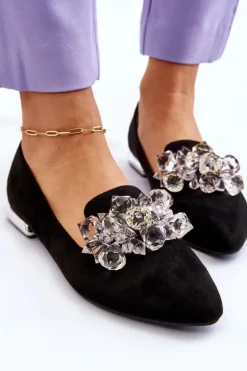 Damskie Mokasyny Z Ozdobami Na Płaskim Obcasie Czarne Sloane