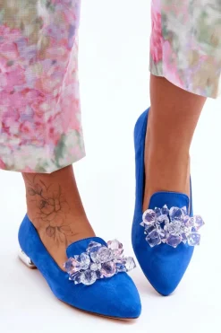 Damskie Mokasyny Z Ozdobami Na Płaskim Obcasie Niebieskie Sloane