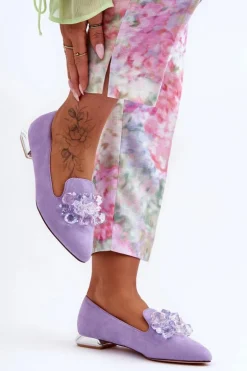 Damskie Mokasyny Z Ozdobami Na Płaskim Obcasie Fioletowe Sloane