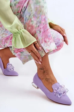 Damskie Mokasyny Z Ozdobami Na Płaskim Obcasie Fioletowe Sloane