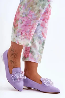 Damskie Mokasyny Z Ozdobami Na Płaskim Obcasie Fioletowe Sloane