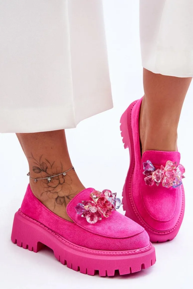 Damskie Mokasyny Z Ozdobnymi Kryształami Różowe Avril
