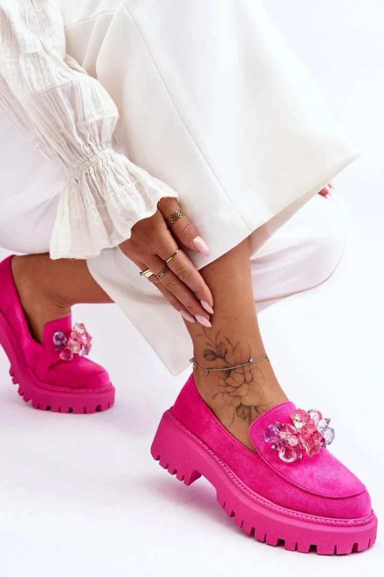 Damskie Mokasyny Z Ozdobnymi Kryształami Różowe Avril