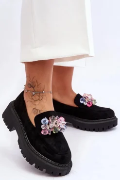 Damskie Mokasyny Z Ozdobnymi Kryształami Czarne Avril