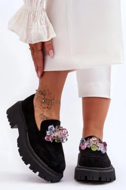 Damskie Mokasyny Z Ozdobnymi Kryształami Czarne Avril