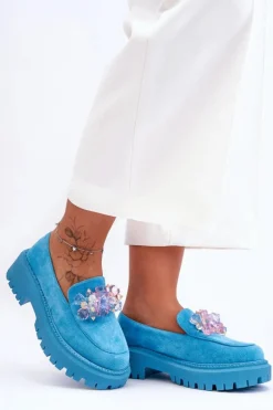 Damskie Mokasyny Z Ozdobnymi Kryształami Niebieskie Avril