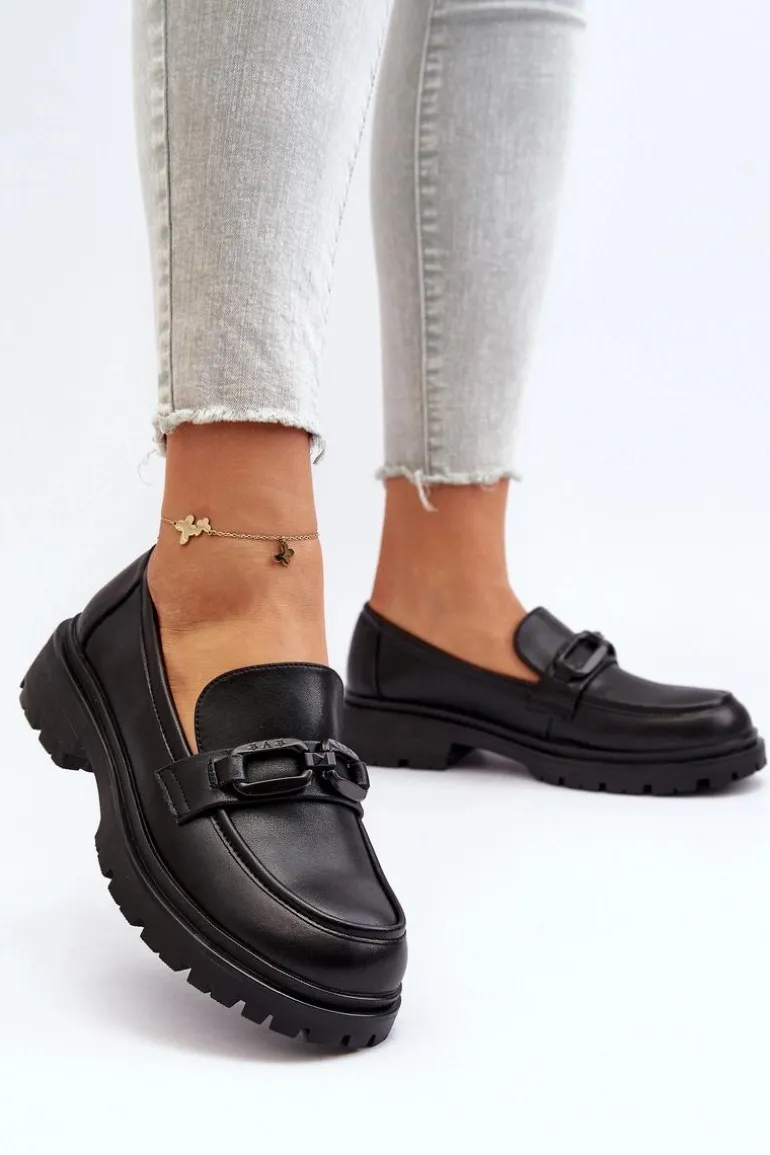 Damskie Mokasyny Ze Skóry Naturalnej Czarne Imbleria