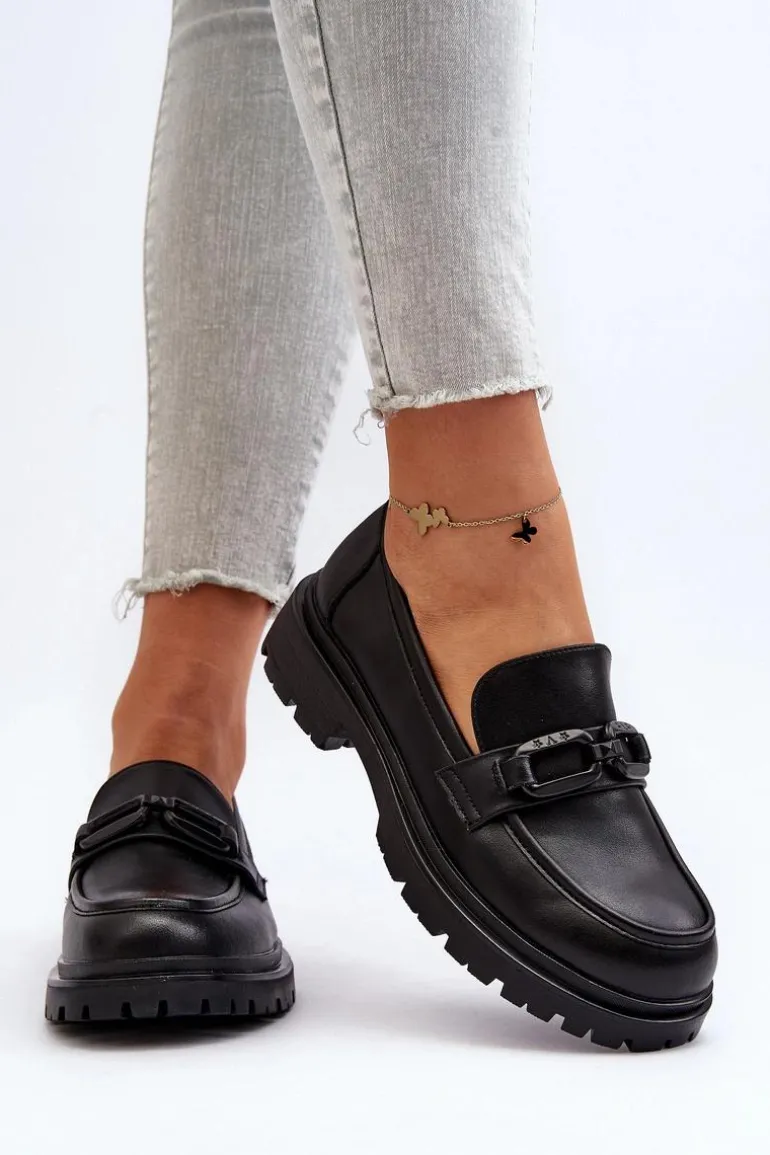 Damskie Mokasyny Ze Skóry Naturalnej Czarne Imbleria