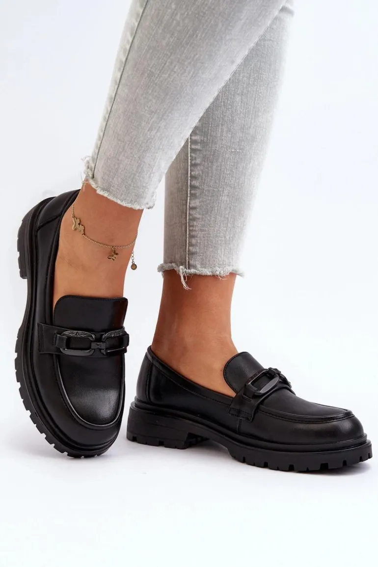 Damskie Mokasyny Ze Skóry Naturalnej Czarne Imbleria