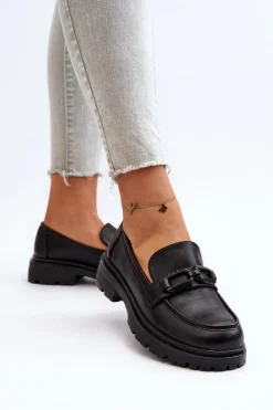Damskie Mokasyny Ze Skóry Naturalnej Czarne Imbleria