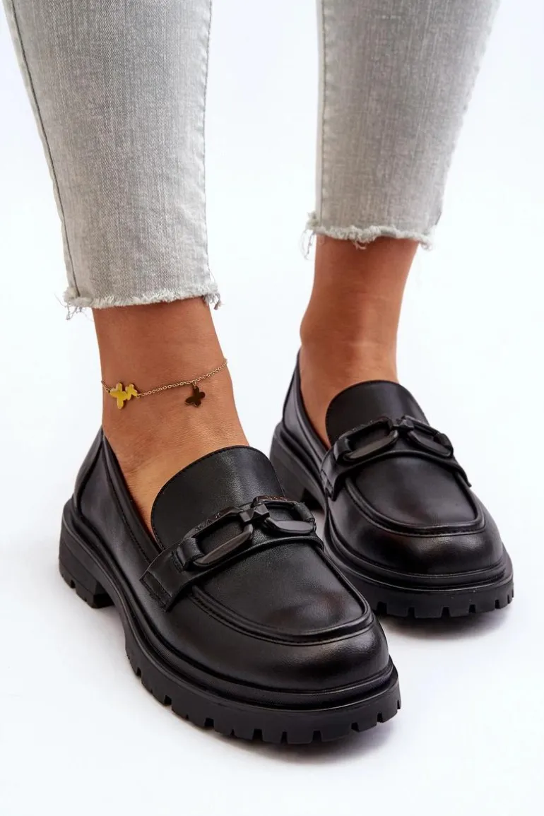 Damskie Mokasyny Ze Skóry Naturalnej Czarne Imbleria