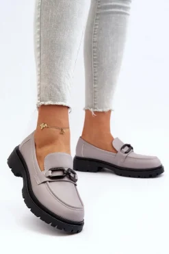 Damskie Mokasyny Ze Skóry Naturalnej Szare Imbleria