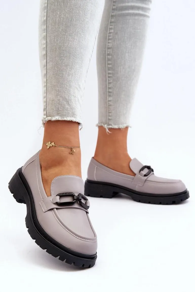 Damskie Mokasyny Ze Skóry Naturalnej Szare Imbleria