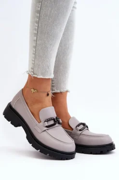 Damskie Mokasyny Ze Skóry Naturalnej Szare Imbleria