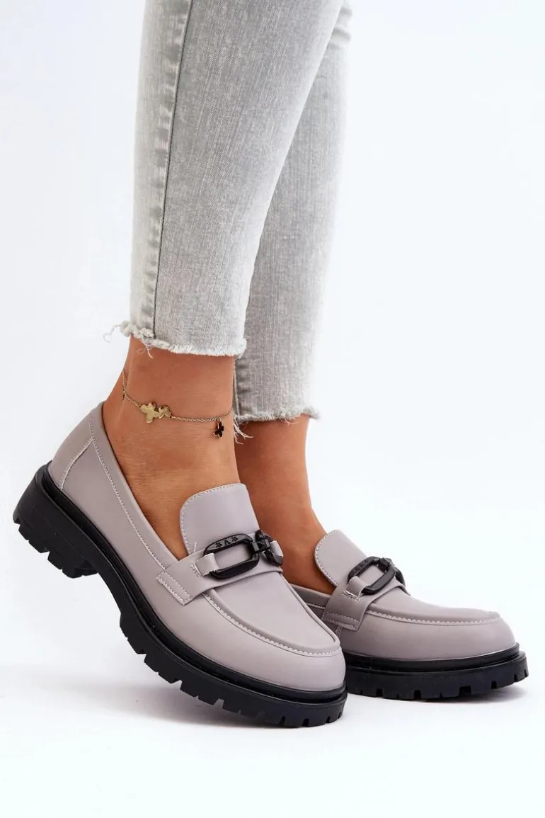 Damskie Mokasyny Ze Skóry Naturalnej Szare Imbleria