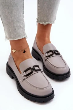 Damskie Mokasyny Ze Skóry Naturalnej Szare Imbleria