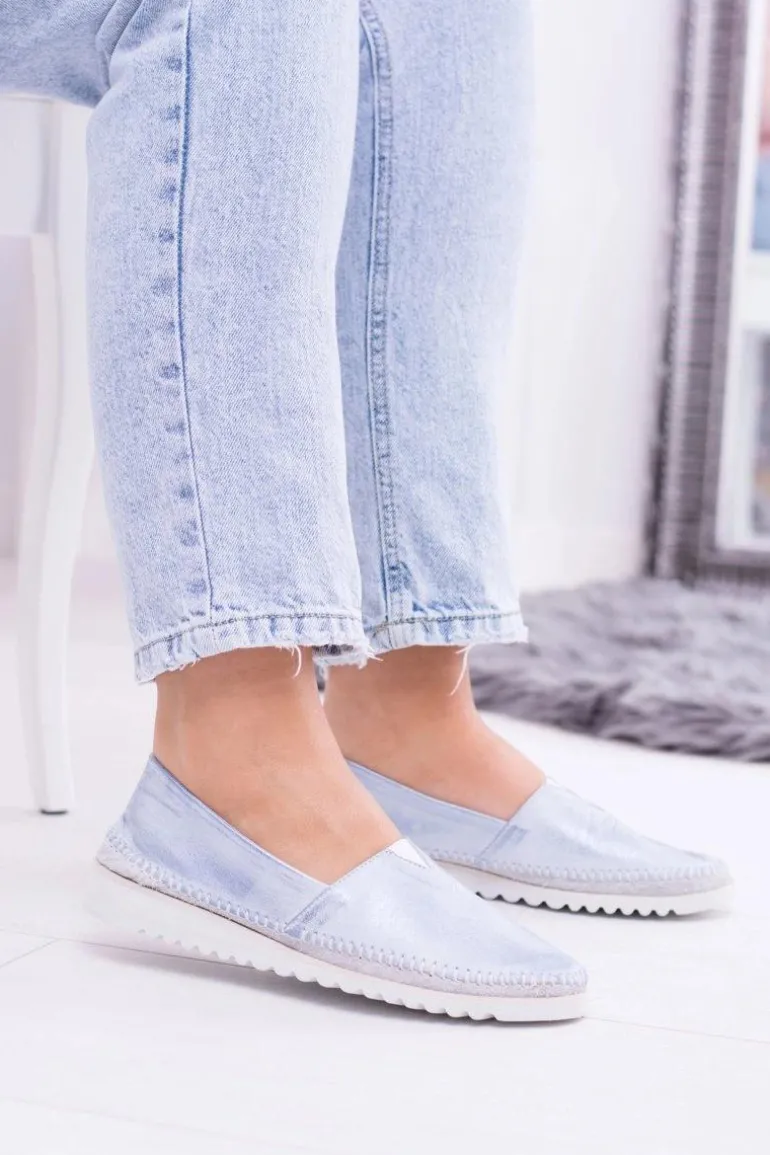 Damskie Niebieskie Skórzane Slip On Frela