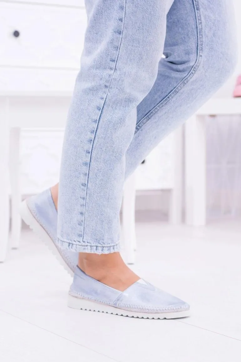 Damskie Niebieskie Skórzane Slip On Frela