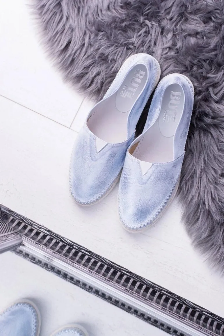 Damskie Niebieskie Skórzane Slip On Frela