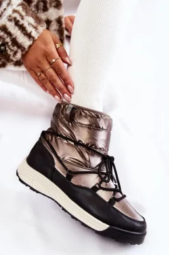 Damskie Śniegowce Memory Foam Big Star KK274275 Srebrno-Czarne