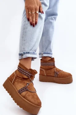 Damskie Śniegowce Na Grubej Podeszwie Z Wiązaniem Camel Milson