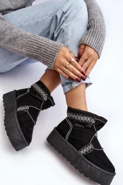 Damskie Śniegowce Na Grubej Podeszwie Z Wiązaniem Czarne Milson