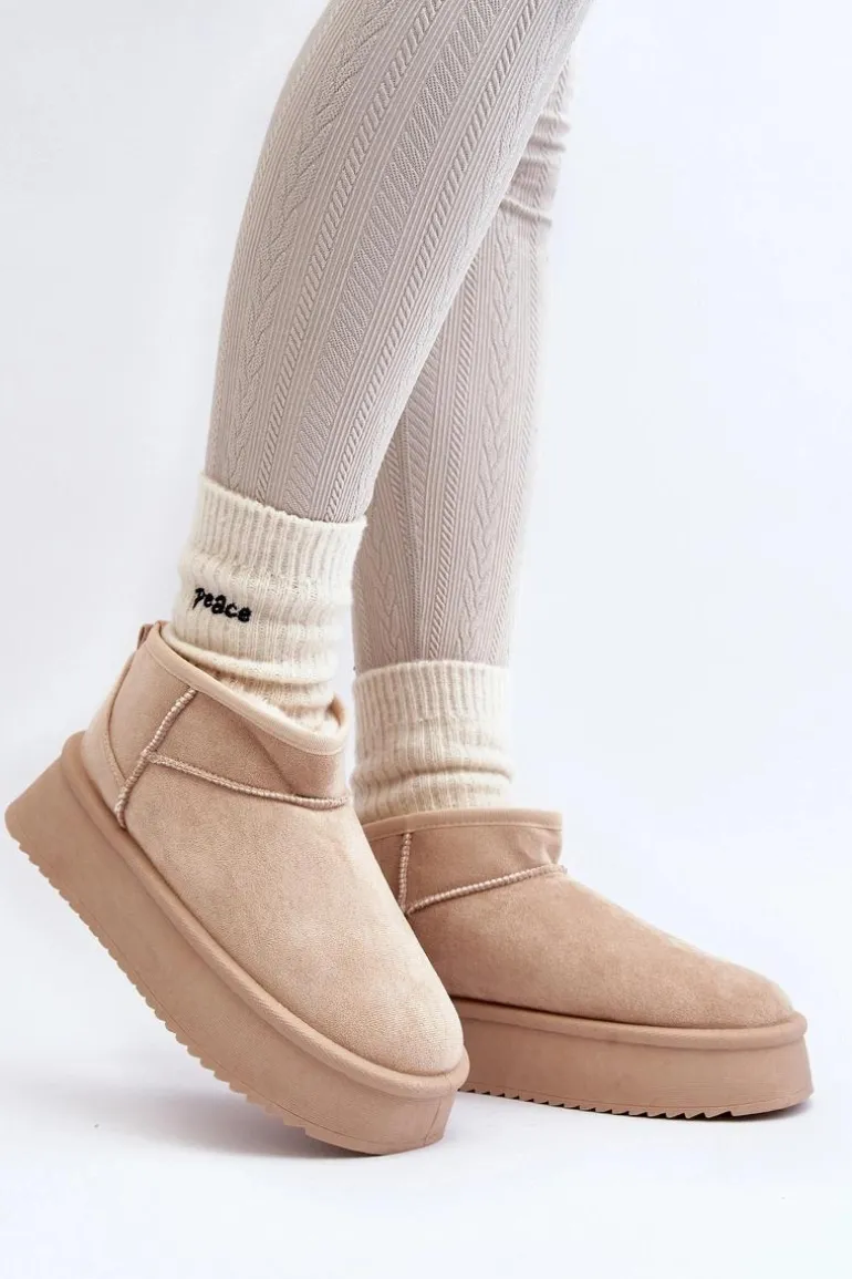 Damskie Śniegowce Na Grubej Podeszwie Beżowe Caliksa