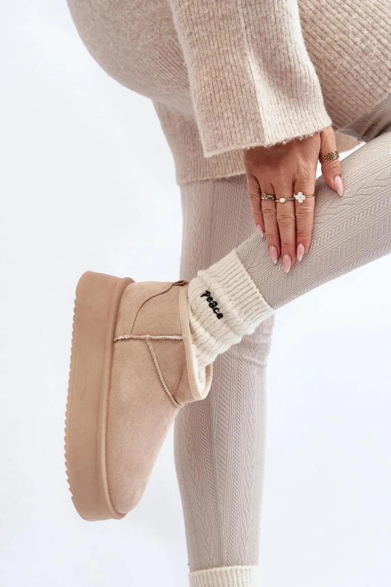 Damskie Śniegowce Na Grubej Podeszwie Beżowe Caliksa