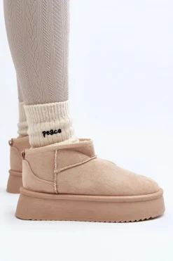 Damskie Śniegowce Na Grubej Podeszwie Beżowe Caliksa