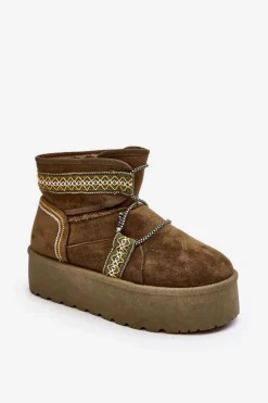 Damskie Śniegowce Na Grubej Podeszwie Z Wiązaniem Zielone Milson