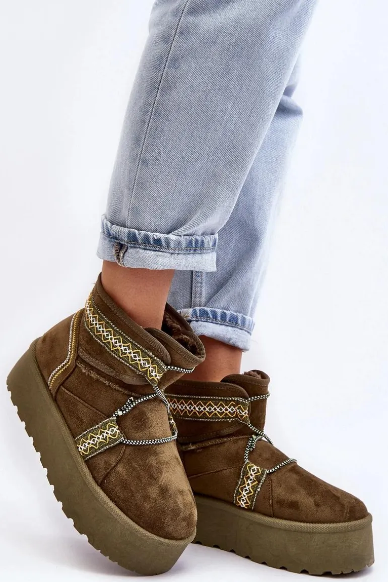 Damskie Śniegowce Na Grubej Podeszwie Z Wiązaniem Zielone Milson