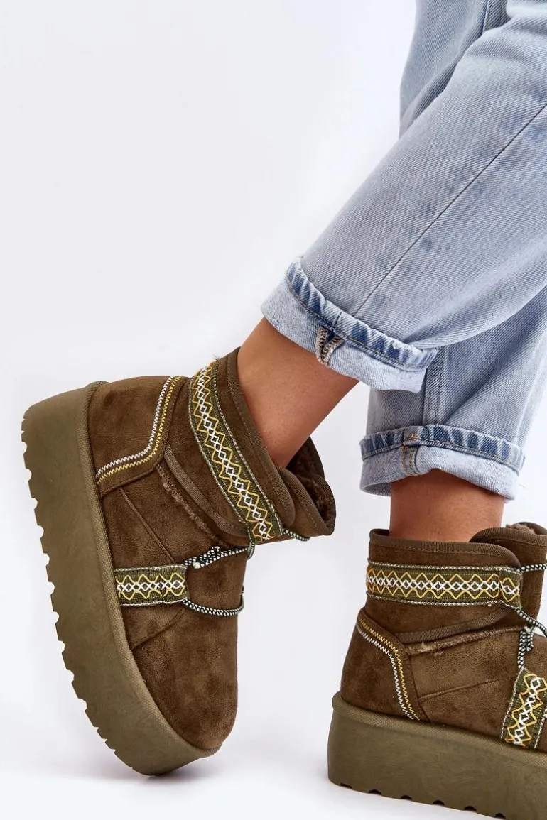 Damskie Śniegowce Na Grubej Podeszwie Z Wiązaniem Zielone Milson